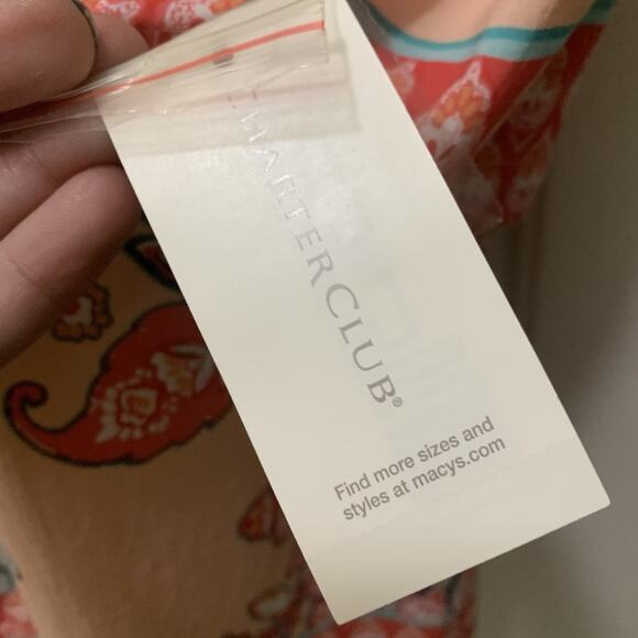 Charter Club Floral Tunic Top – Size Medium – NWT Boho Beaded Rayon Peach Coral - Picture 5 of 8